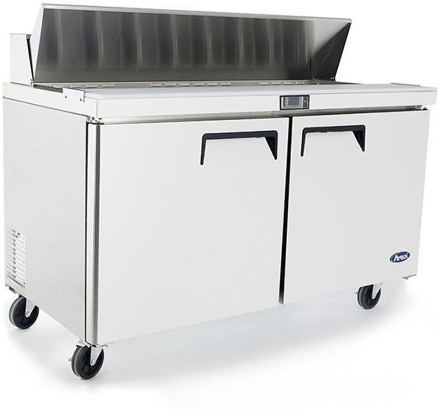 ATOSA MSF8303GR 60" 2 DOOR SALAD/SANDWICH PREP TABLE REFRIGERATE w/ CASTER & PAN