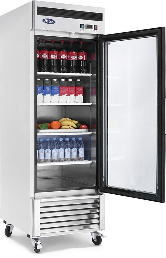 ATOSA MCF8705GR GLASS DOOR REFRIGERATOR S/S W/CASTERS BOTTOM MOUNT COMPRESSOR