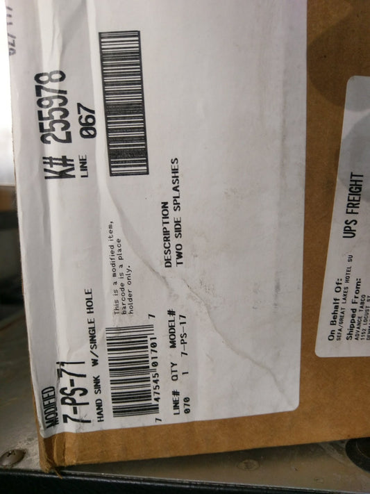 ADVANCE TABCO 7-PS-17 7.75" SIDE SPLASH GUARDS, 10X14" BOWLS, SPLASH MOUNT "NEW"