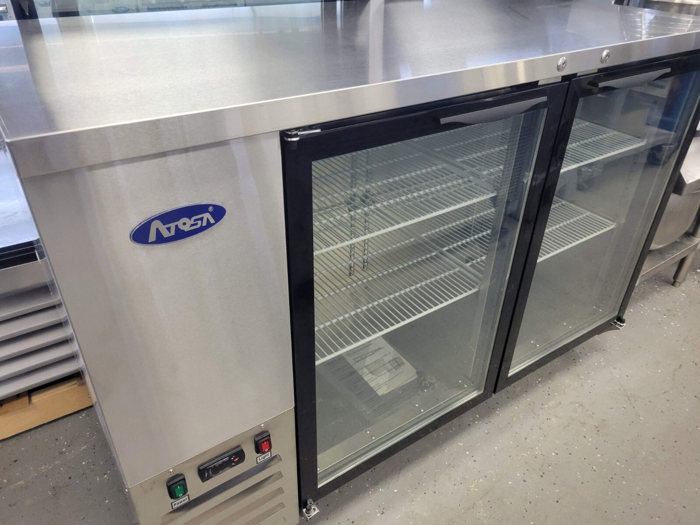 ATOSA MBB59GGR 59 2 GLASS DOOR STAINLESS STEEL BACK BAR COOLER - 17.3 CU FT
