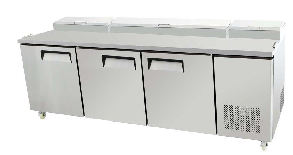 SELECT PIC3-HC 92" 3 DOOR PIZZA PREP TABLE REFRIGERATED W/ CASTERS & PANS