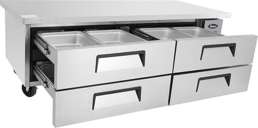 ATOSA MGF8453GR 72" 4 DRAWER REFRIGERATED CHEF BASE W/CASTERS & PANS