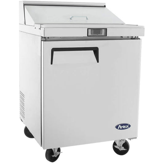 ATOSA MSF8301GR 27" 1 DOOR SANDWICH PREP TABLE REFRIGERATED w/ CASTERS & PANS