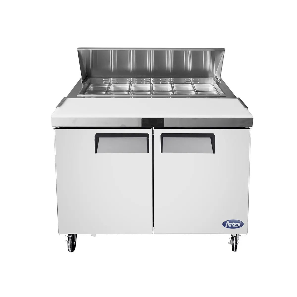 ATOSA MSF8302GR 48" 2 DOOR SALAD/SANDWICH PREP TABLE REFRIGERATED w/ CASTERS