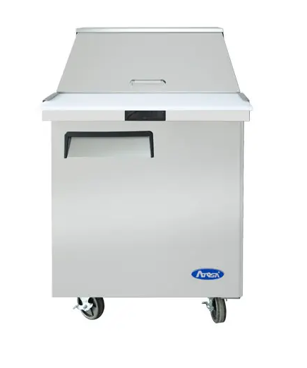 ATOSA MSF8305GR 27" SINGLE DOOR MEGA-TOP SALAD/SANDWICH PREP TABLE W/CASTERS & PANS