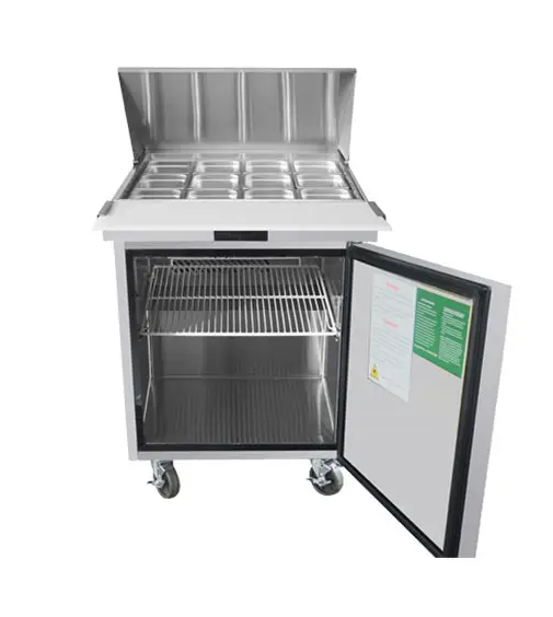 ATOSA MSF8305GR 27" SINGLE DOOR MEGA-TOP SALAD/SANDWICH PREP TABLE W/CASTERS & PANS