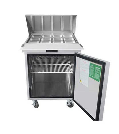 ATOSA MSF8305GR 27" SINGLE DOOR MEGA-TOP SALAD/SANDWICH PREP TABLE W/CASTERS & PANS