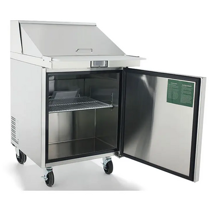 ATOSA MSF8305GR 27" SINGLE DOOR MEGA-TOP SALAD/SANDWICH PREP TABLE W/CASTERS & PANS