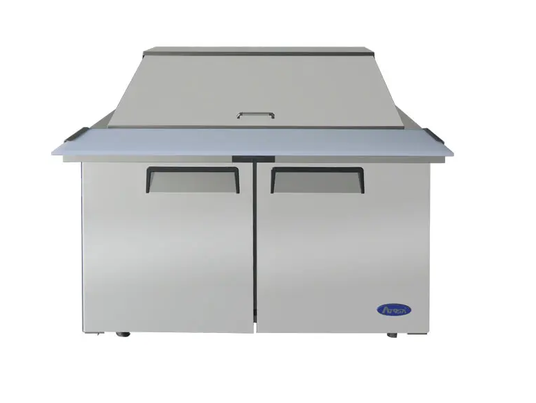 ATOSA MSF8306GR 48" TWO DOOR MEGA-TOP SALAD/SANDWICH PREP TABLE W/CASTERS & PANS
