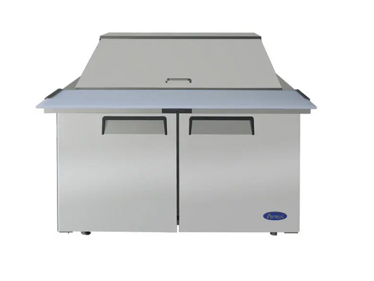 ATOSA MSF8306GR 48" TWO DOOR MEGA-TOP SALAD/SANDWICH PREP TABLE W/CASTERS & PANS