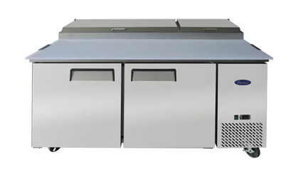 ATOSA MPF8202GR 67" TWO DOOR PIZZA PREP TABLE REFRIGERATED w/ CASTERS & PAN INCLUD