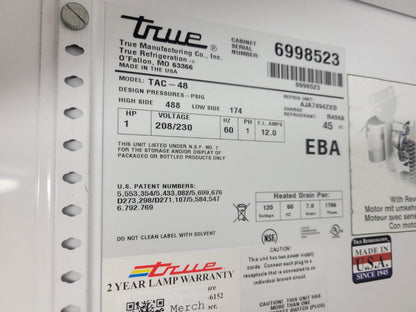 TRUE TAC-48 48" VERTICAL AIR CURTAIN REFRIGERATED OPEN MERCHANDISER NIGHT SHADE