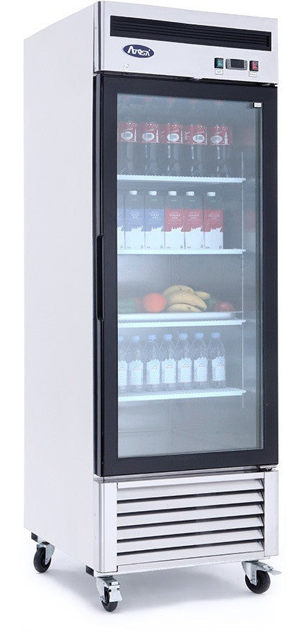 ATOSA MCF8705GR GLASS DOOR REFRIGERATOR S/S W/CASTERS BOTTOM MOUNT COMPRESSOR