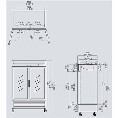 ATOSA MCF8709GR 2 SLIDING GLASS DOORS REFRIGERATOR STAINLESS STEEL W/CASTERS LED