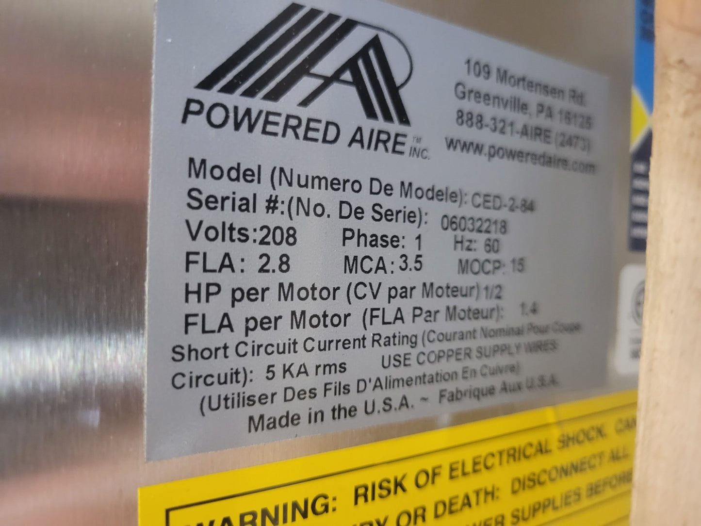 POWERED AIRE CED-2-84 " AIR CURTAIN NEW NEVER USED CUSTOMER ENTRY DOOR