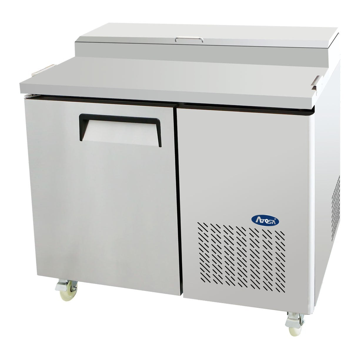 ATOSA MPF8201GR 44" 1 DOOR PIZZA PREP TABLE REFRIGERATED w/ CASTERS & PAN INCLUD