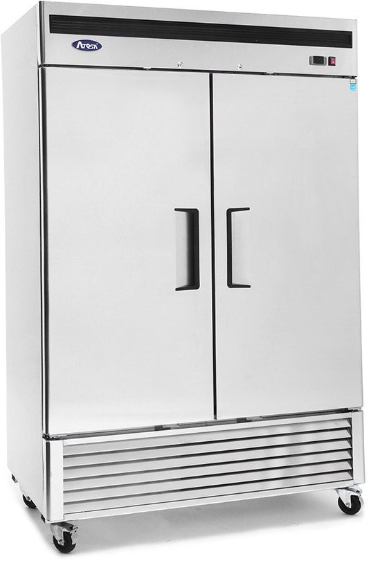 ATOSA MBF8507GR 2 SOLID DOOR REFRIGERATOR STAINLESS STEEL W/CASTERS BOTTOM MOUNT
