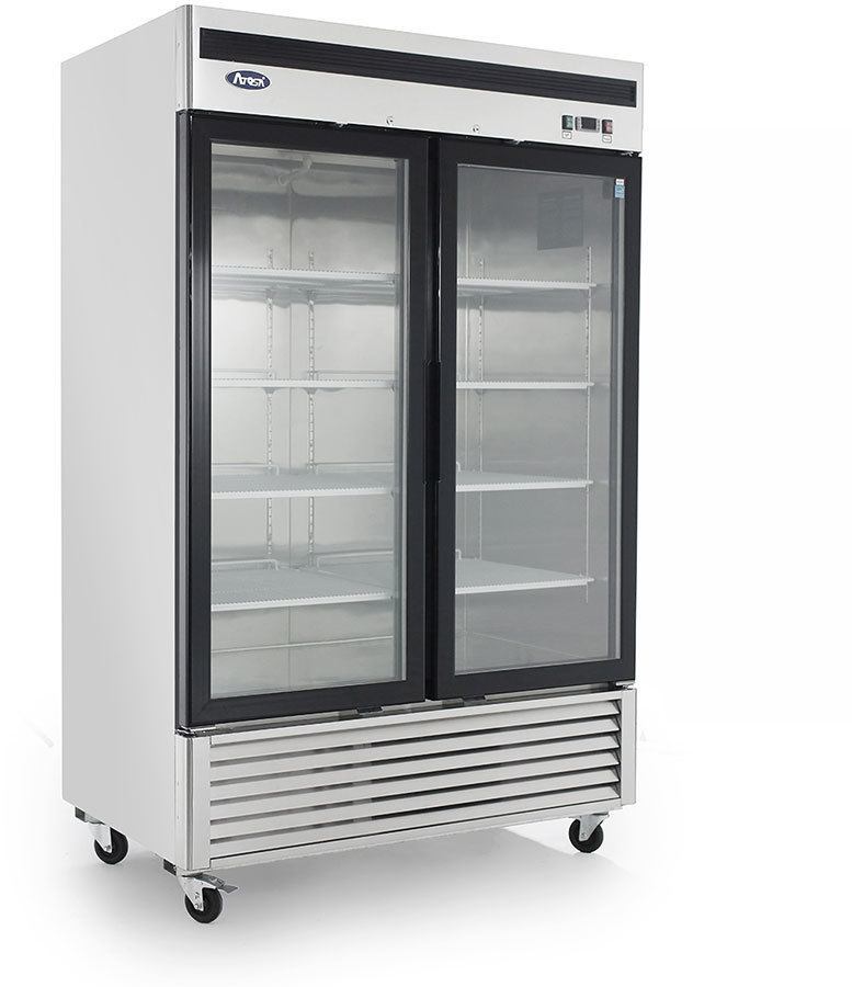 ATOSA MCF8707GR 2 GLASS DOOR REFRIGERATOR STAINLESS STEEL W/CASTERS BOTTOM MOUNT
