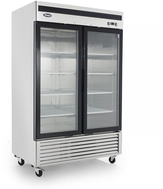 ATOSA MCF8707GR 2 GLASS DOOR REFRIGERATOR STAINLESS STEEL W/CASTERS BOTTOM MOUNT