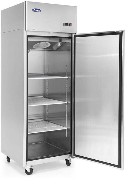 ATOSA MBF8004GR TOP MOUNT ONE (1) DOOR REFRIGERATOR STAINLESS STEEL W/CASTERS