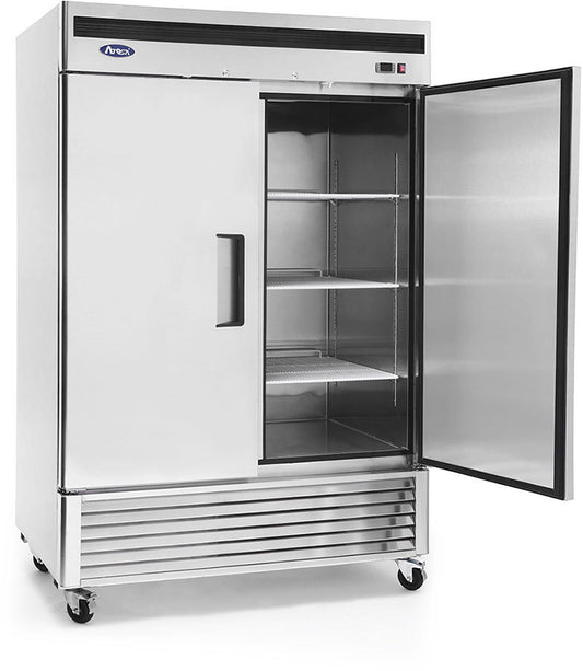 ATOSA MBF8507GR 2 SOLID DOOR REFRIGERATOR STAINLESS STEEL W/CASTERS BOTTOM MOUNT