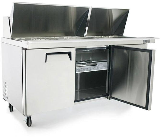 ATOSA MSF8308GR 72" 3 DOOR MEGA-TOP SANDWICH/SALAD PREP TABLE W/CASTERS & PANS