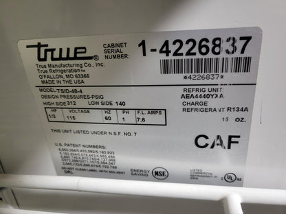 TRUE TSID-48-4 DELI DISPLAY REFRIGERATOR  FRONT & REAR DOORS