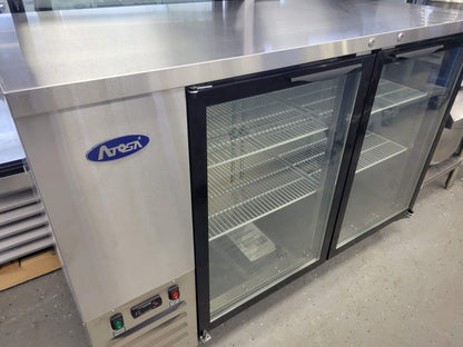 ATOSA MBB59GGR 59 2 GLASS DOOR STAINLESS STEEL BACK BAR COOLER - 17.3 CU FT