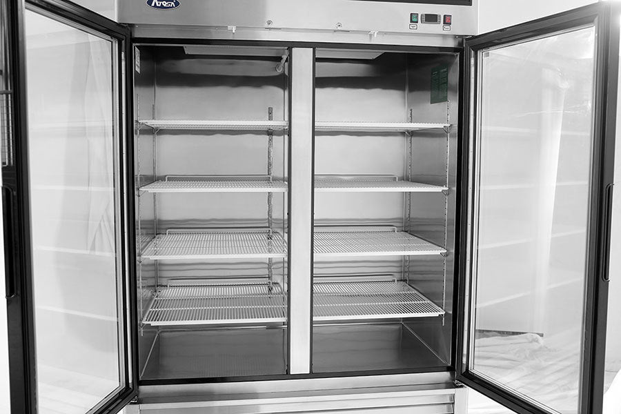 ATOSA MCF8703ES GLASS 2 DOOR FREEZER S/S W/CASTER BOTTOM MOUNT COMPRESSOR LED