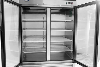 ATOSA MCF8703ES GLASS 2 DOOR FREEZER S/S W/CASTER BOTTOM MOUNT COMPRESSOR LED