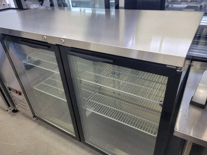 ATOSA MBB59GGR 59 2 GLASS DOOR STAINLESS STEEL BACK BAR COOLER - 17.3 CU FT