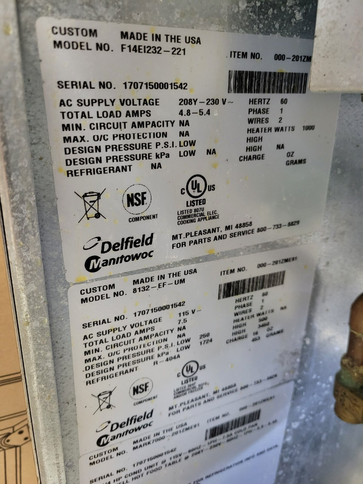 DELFIELD F14EI232 2 WELL STEAM TABLE & 8132-ER-UM 2 WELL DROP-IN COLD FOOD TABLE