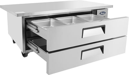 ATOSA MGF8452GR 60" 2 DRAWER REFRIGERATED CHEF BASE W/CASTERS & PANS 52" CABINET