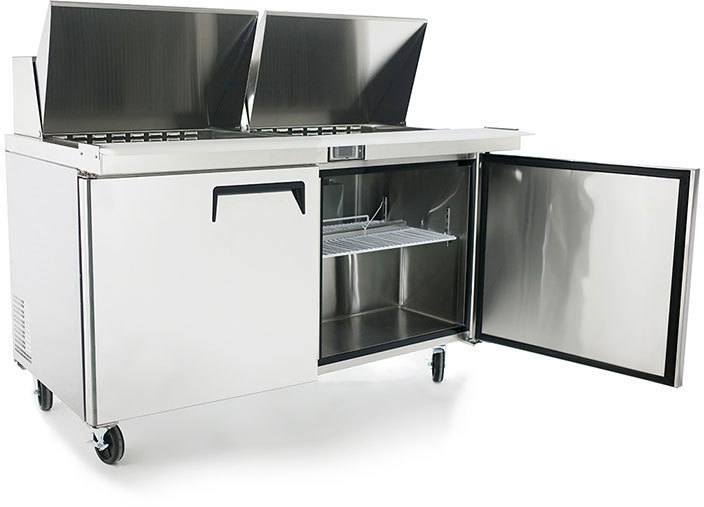 ATOSA MSF8307GR 60" 2 DOOR MEGA-TOP SANDWICH/SALAD PREP TABLE W/CASTERS & PANS
