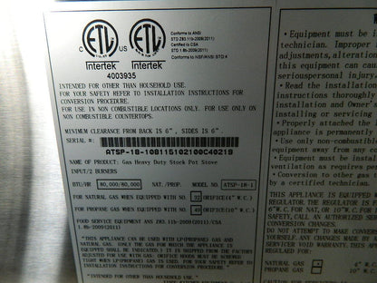 ATOSA ATSP-18 NATURAL GAS STOCK POT RANGE BRAND NEW 1 YEAR WARRANTY