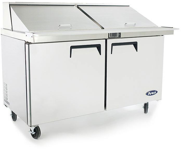 ATOSA MSF8307GR 60" 2 DOOR MEGA-TOP SANDWICH/SALAD PREP TABLE W/CASTERS & PANS