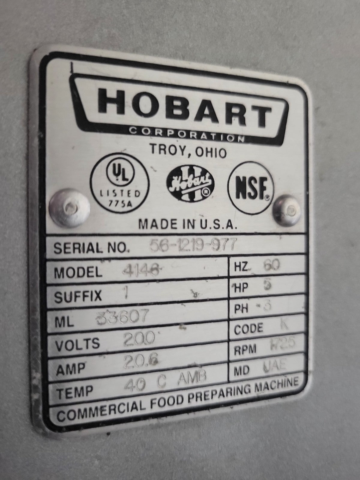 HOBART 4146 MEAT GRINDER POWERFUL 5HP 200V 3PH