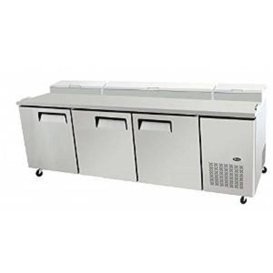 ATOSA MPF8203GR 93" 3 DOOR PIZZA PREP TABLE REFRIGERATED PANS INCLUDED