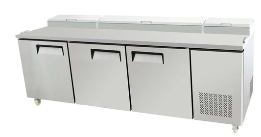 SELECT PIC3-HC  92" 3 DOOR PIZZA PREP TABLE REFRIGERATED W/ CASTERS & PANS
