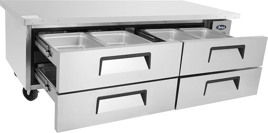 ATOSA MGF8453GR 72" 4 DRAWER REFRIGERATED CHEF BASE W/CASTERS & PANS