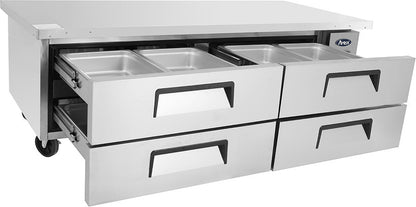 ATOSA MGF8453GR 72" 4 DRAWER REFRIGERATED CHEF BASE W/CASTERS & PANS