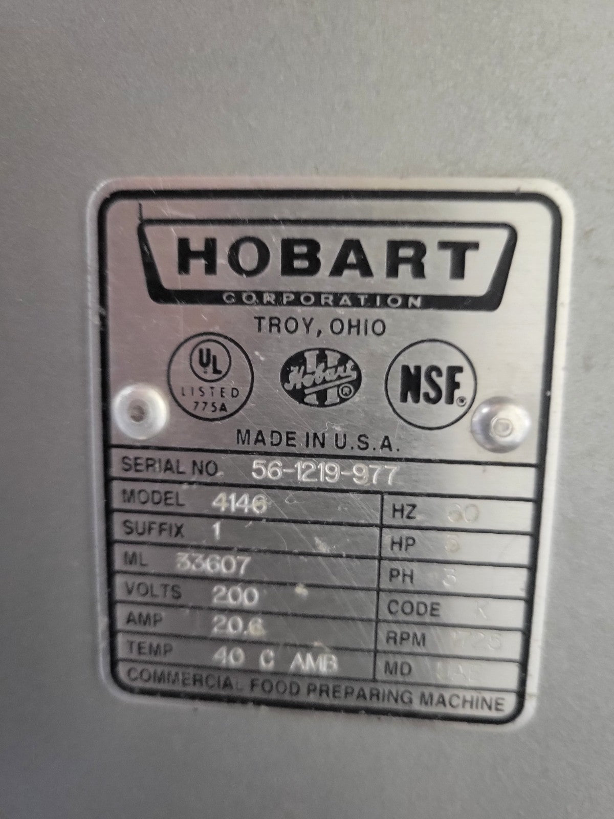 HOBART 4146 MEAT GRINDER POWERFUL 5HP 200V 3PH